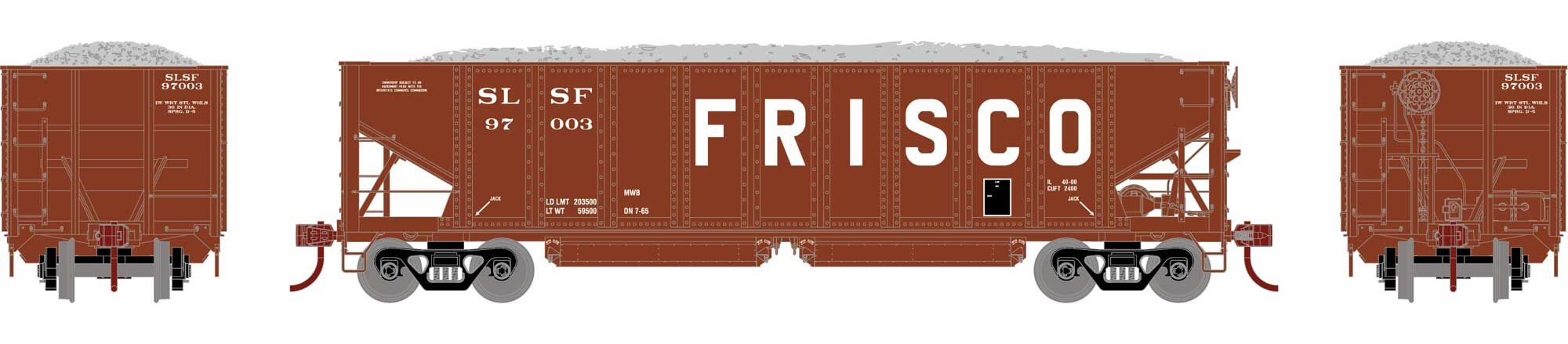 Athearn HO ATH7636 40' Ribbed 3-Bay Ballast Hopper FRISCO SLSF #97003