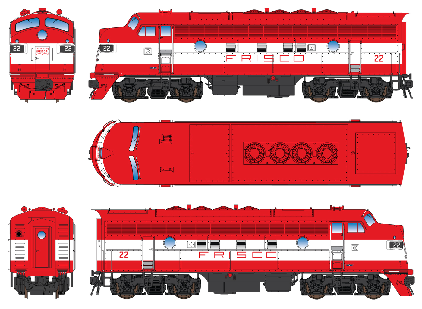 Intermountain N 69264S-01 DCC/ESU LokSound 5 Equipped EMD F7A Locomotive Frisco 'Orange & White' #22