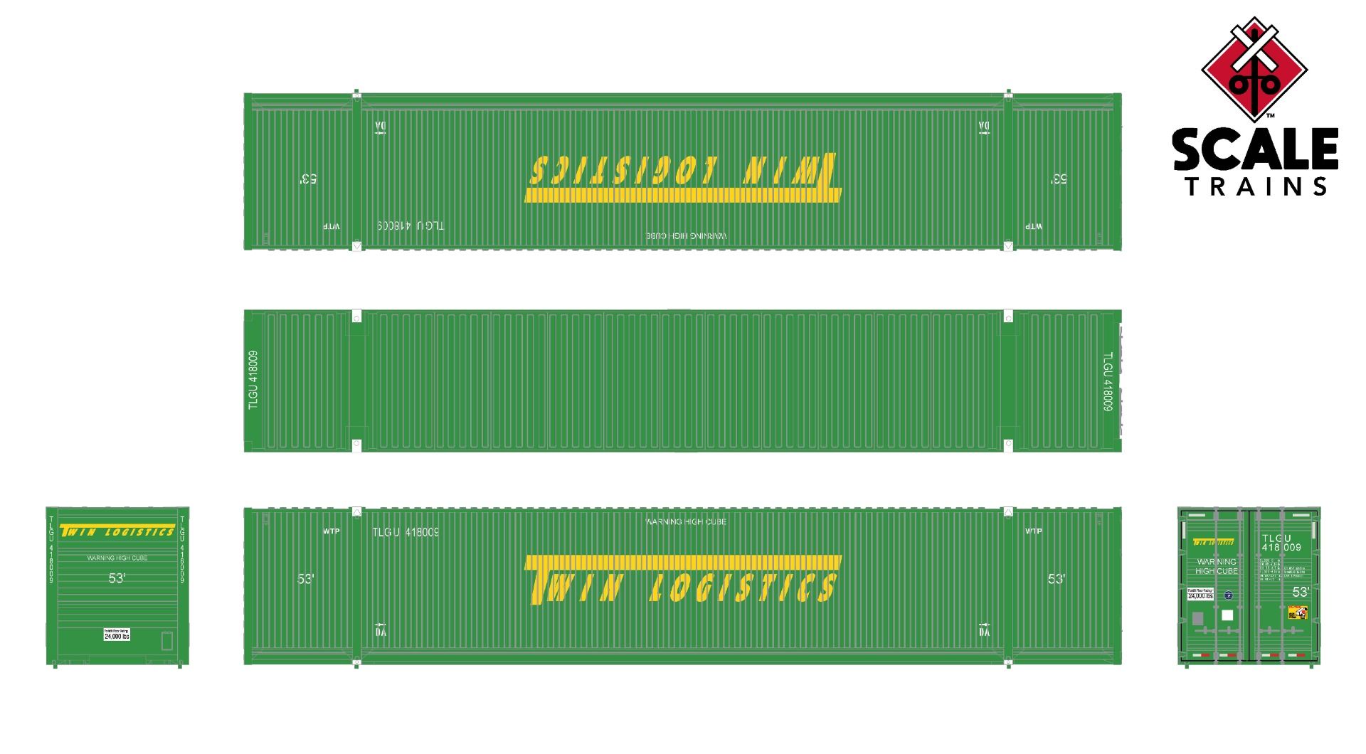 ScaleTrains Operator N SXT11657 CIMC 53' Corrugated Dry Container Twin Logistics TLGU 3-Pack