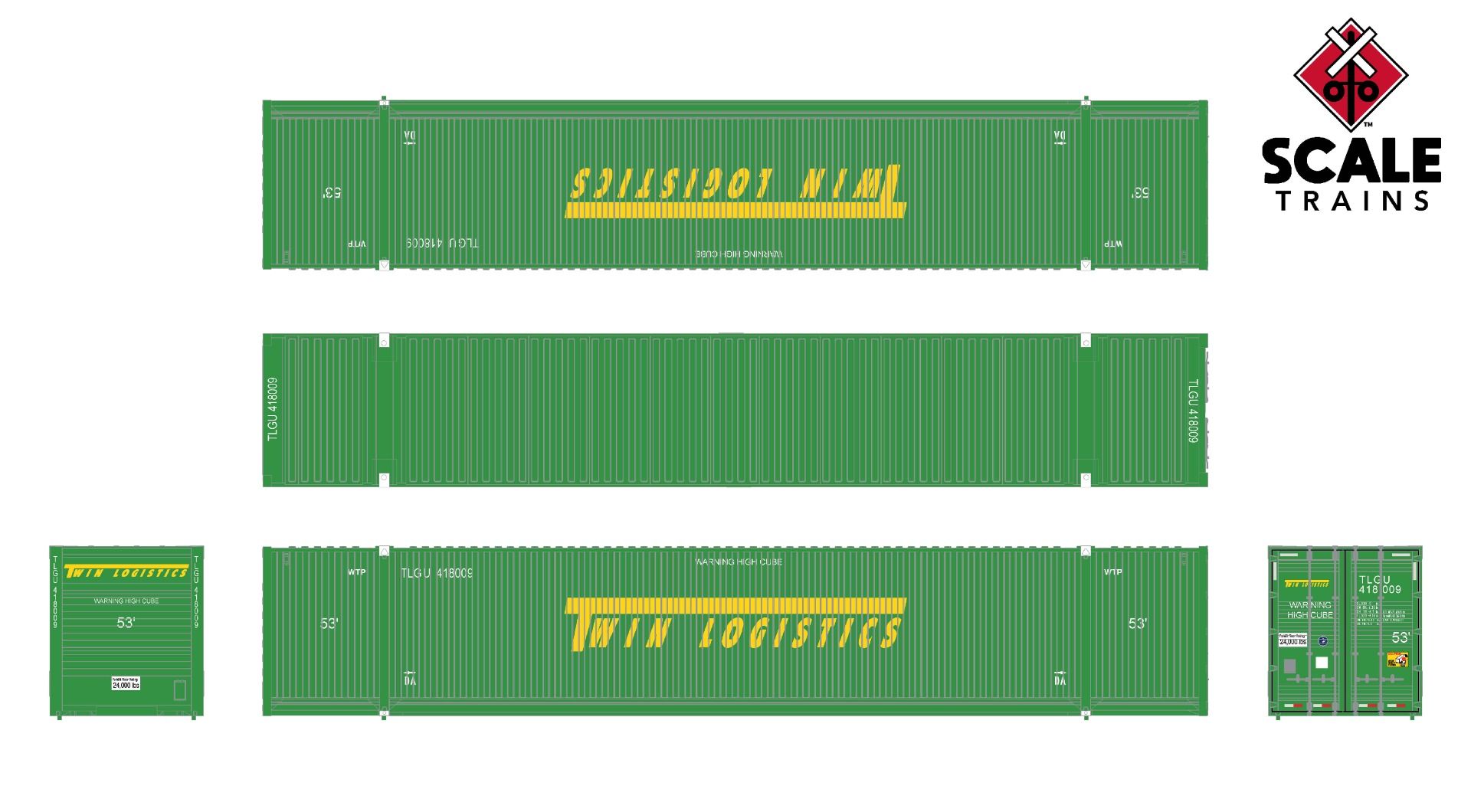 ScaleTrains Operator N SXT11657 CIMC 53' Corrugated Dry Container Twin Logistics TLGU 3-Pack