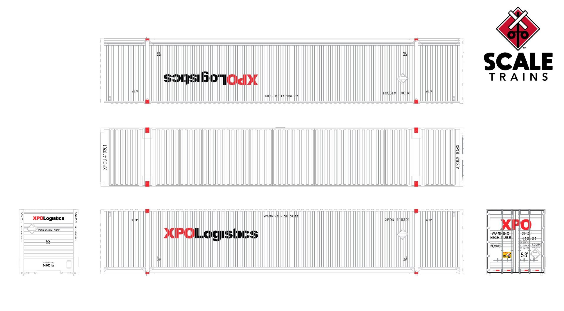 ScaleTrains Operator N SXT11663 CIMC 53' Corrugated Dry Container XPO Logistics XPOU 3-Pack