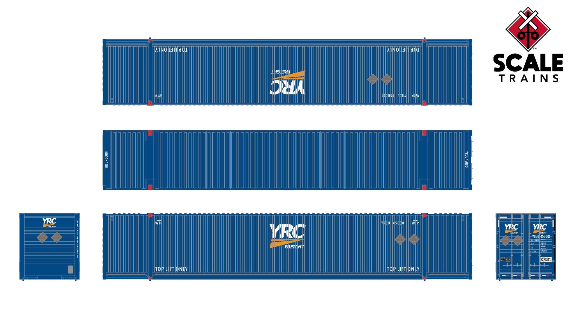 ScaleTrains Operator N SXT11665 CIMC 53' Corrugated Dry Container YRC Freight YRCU 3-Pack