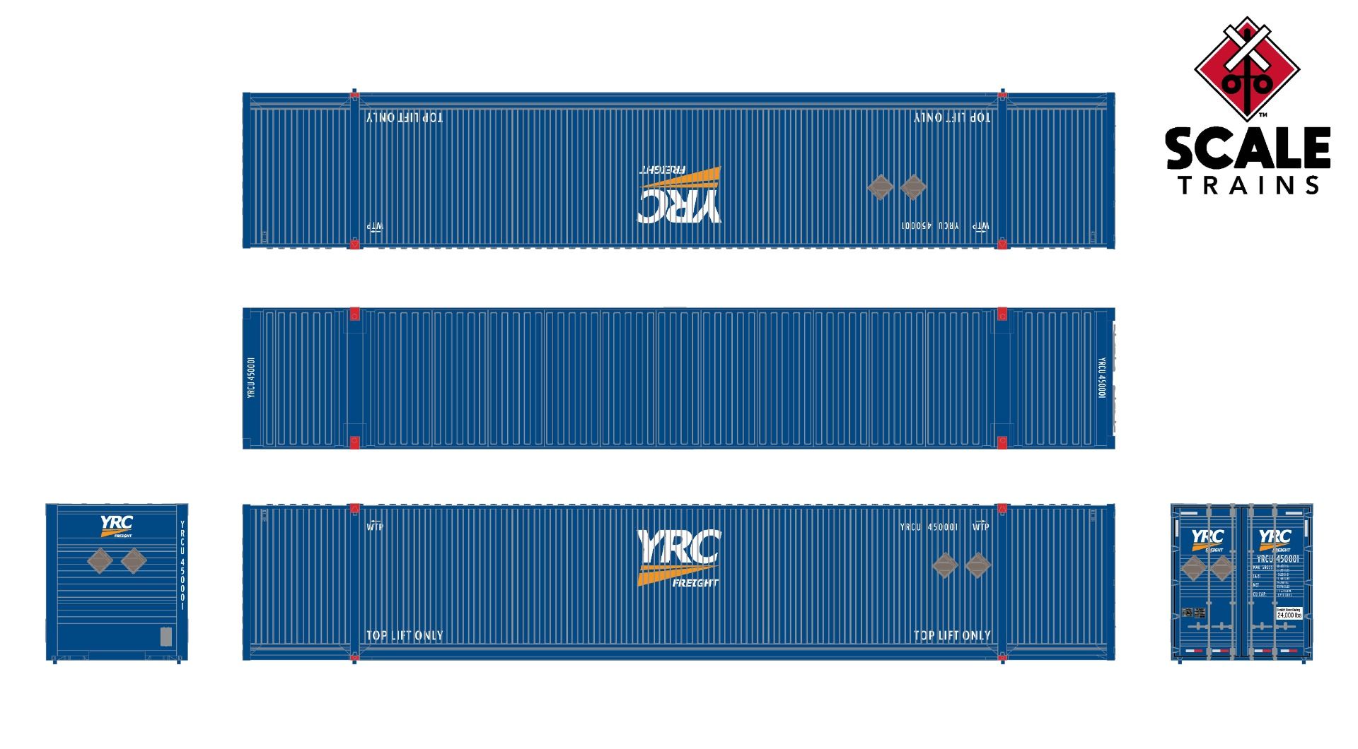 ScaleTrains Operator N SXT11667 CIMC 53' Corrugated Dry Container YRC Freight YRCU 3-Pack