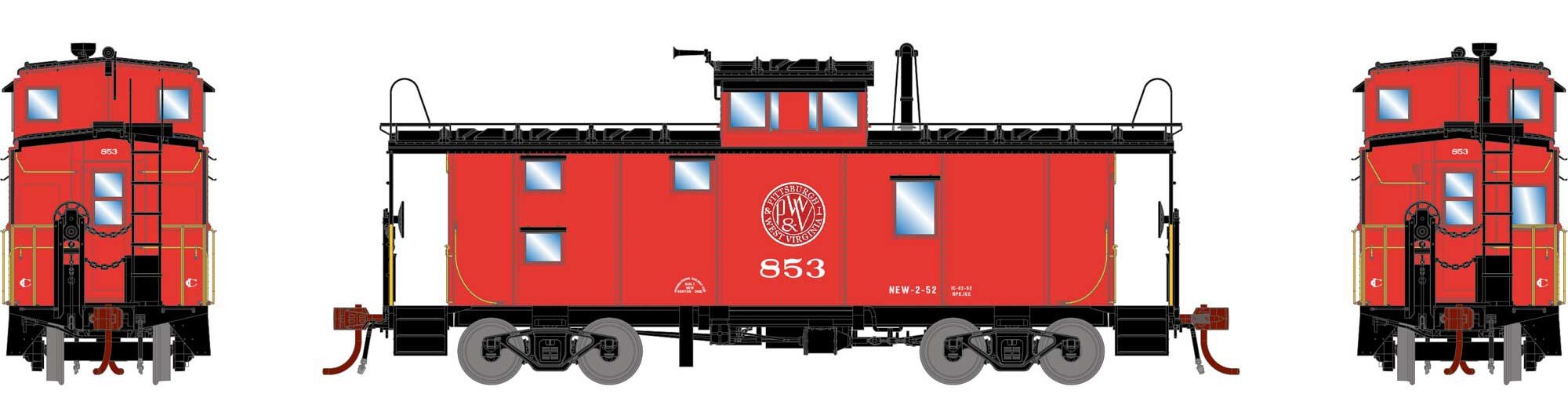 Athearn Genesis HO ATHG78387 DCC/Tsunami Soundcar Equipped ICC Caboose with Lights & Sound Pittsburgh & West Virginia P&WV #853