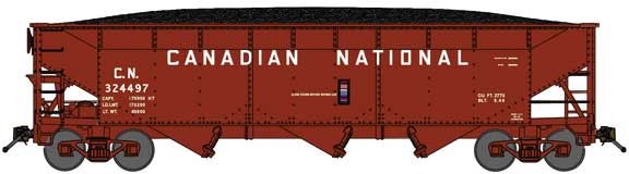 Bluford Shops N 74034 3-Bay Offset Side Hopper Canadian National '12" Billboard Lettering' CN #324551