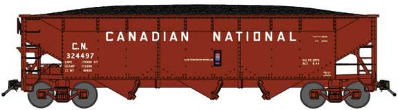 Bluford Shops N 74035 3-Bay Offset Side Hopper Canadian National '12" Billboard Lettering' CN #324583