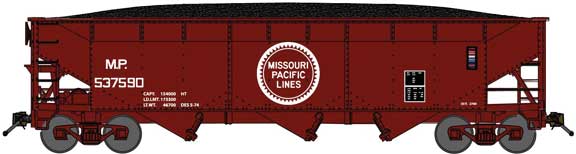 Bluford Shops N 74090 3-Bay Offset Side Hopper Missouri Pacific 'Large Centered Buzzsaw Logo' MP #537590