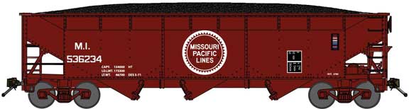 Bluford Shops N 74097 3-Bay Offset Side Hopper Missouri Pacific 'Large Centered Buzzsaw Logo' Missouri-Illinois MI #536269