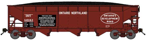 Bluford Shops N 74110 3-Bay Offset Side Hopper Ontario Northland 'C&O Coal Service Stencil' ONT #140162