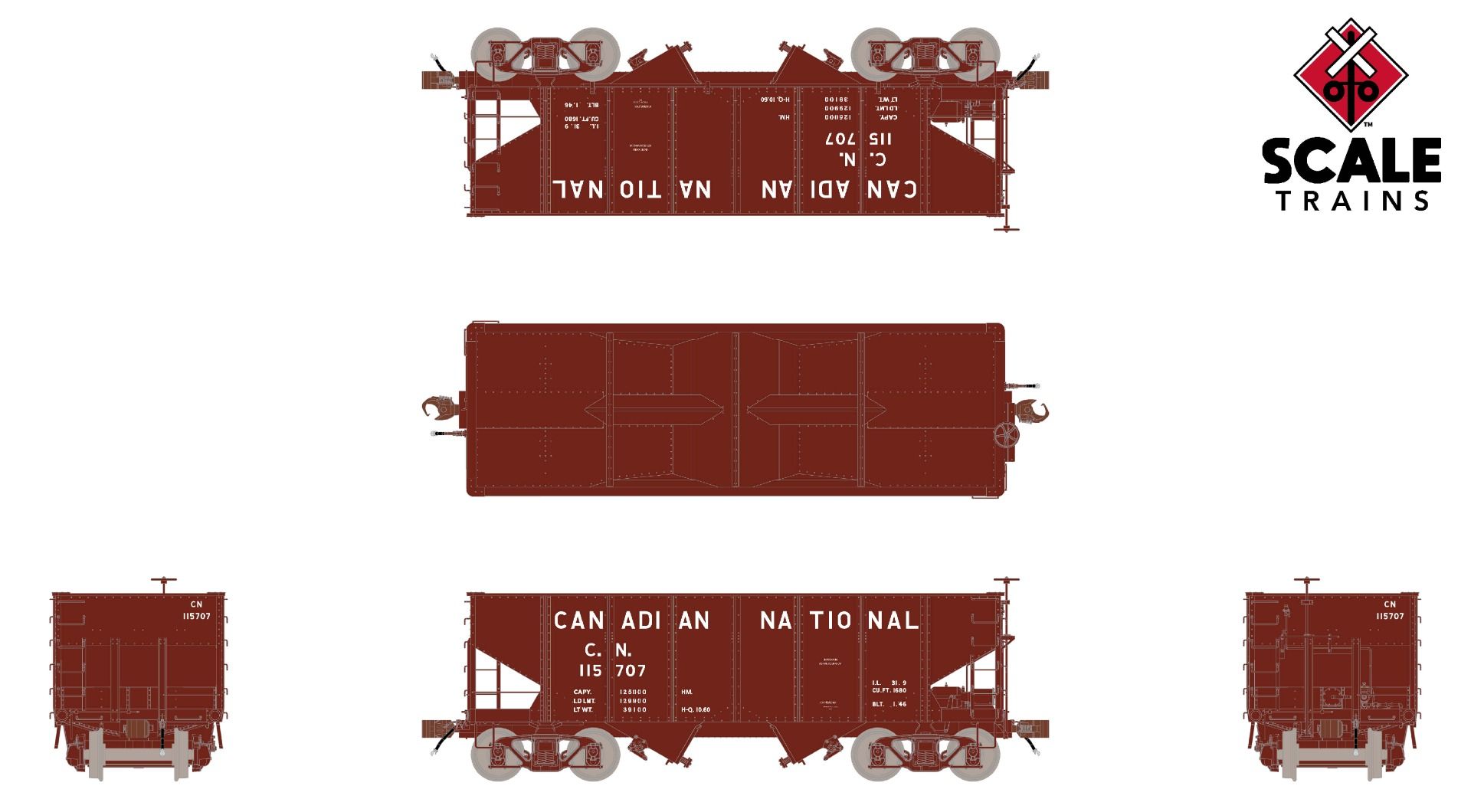 ScaleTrains Fox Valley Models HO SXT15011 USRA 55-Ton 2-Bay Open Hopper Canadian National CN #116252