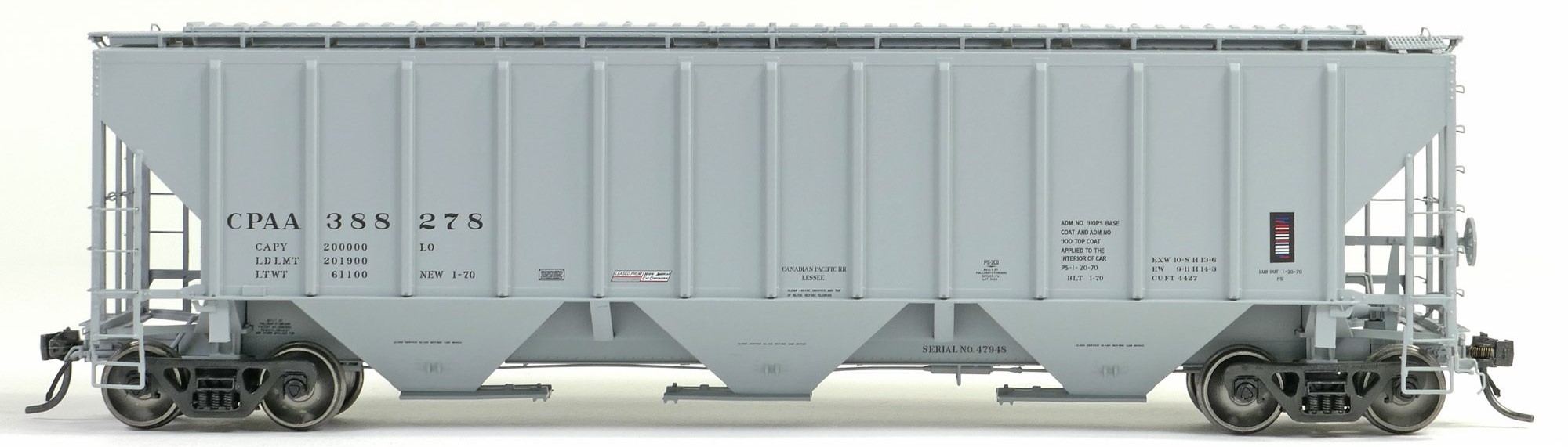 Tangent Scale Models HO 21035-05 Pullman-Standard PS-2 4427 High Side Covered Hopper Canadian Pacific 'NA Delivery 1-1970' CPAA #388219