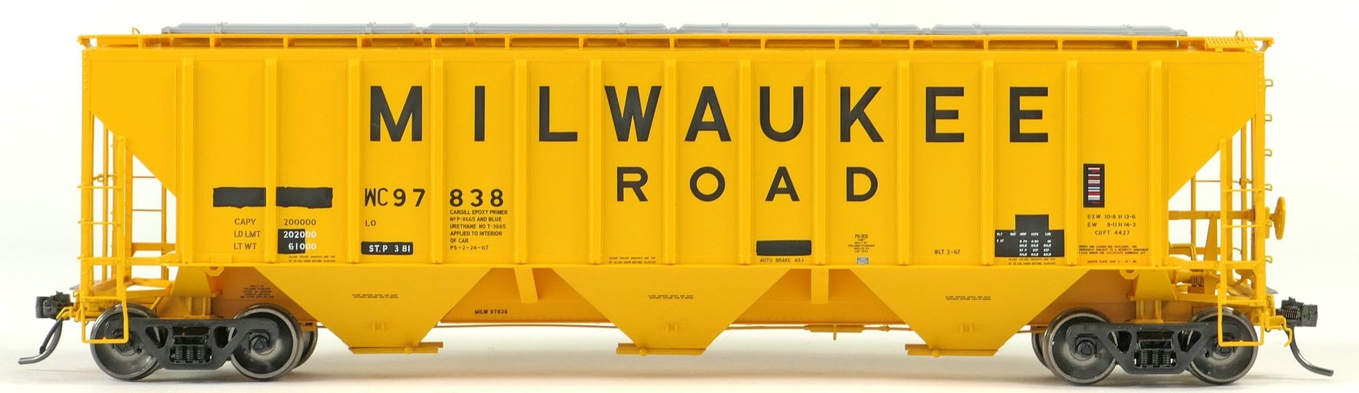 Tangent Scale Models HO 21037-01 Pullman-Standard PS-2 4427 High Side Covered Hopper Wisconsin Central 'Ex-Milwaukee Restencil 1987+' WC #97838