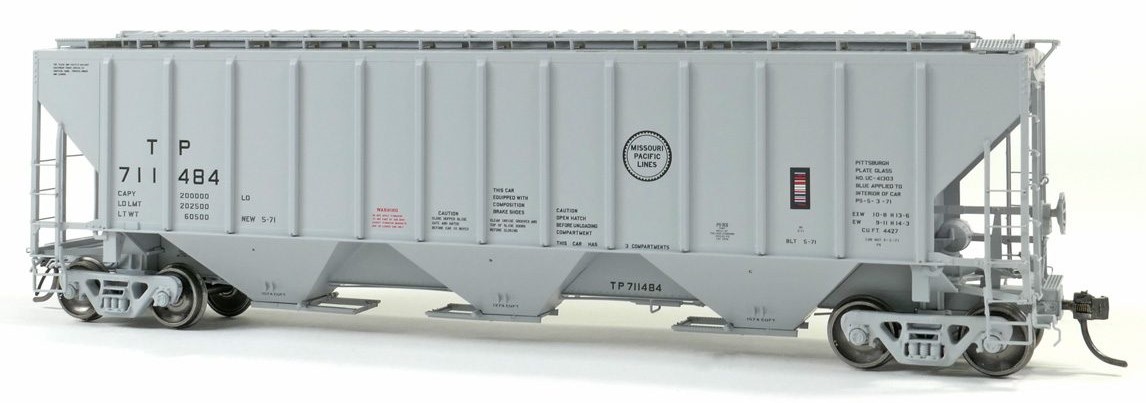 Tangent Scale Models HO 21038-01 Pullman-Standard PS-2 4427 High Side Covered Hopper Texas and Pacific 'Delivery Gray 5-1971' TP #711484