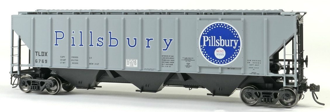 Tangent Scale Models HO 21040-01 Pullman-Standard PS-2 4427 High Side Covered Hopper TLDX 'Delivery Pillsbury 3-1967' TLDX #6757