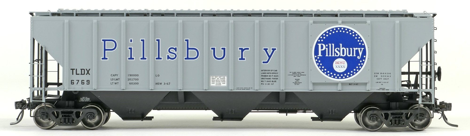 Tangent Scale Models HO 21040-02 Pullman-Standard PS-2 4427 High Side Covered Hopper TLDX 'Delivery Pillsbury 3-1967' TLDX #6762