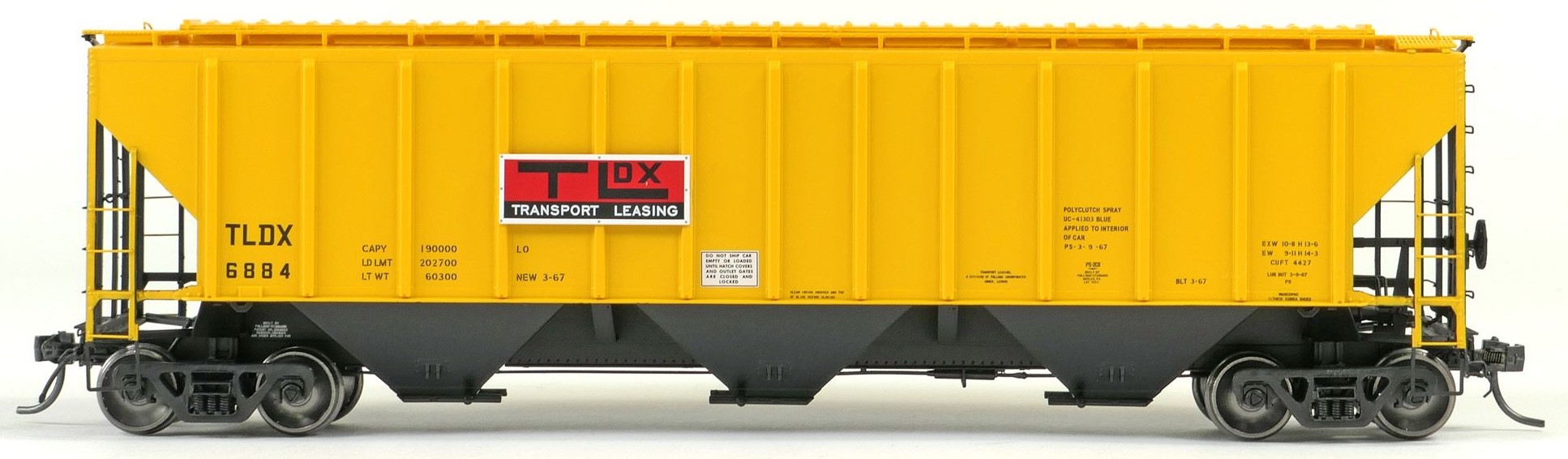 Tangent Scale Models HO 21041-01 Pullman-Standard PS-2 4427 High Side Covered Hopper TLDX 'Delivery Yellow Lease 3-1967' TLDX #6865