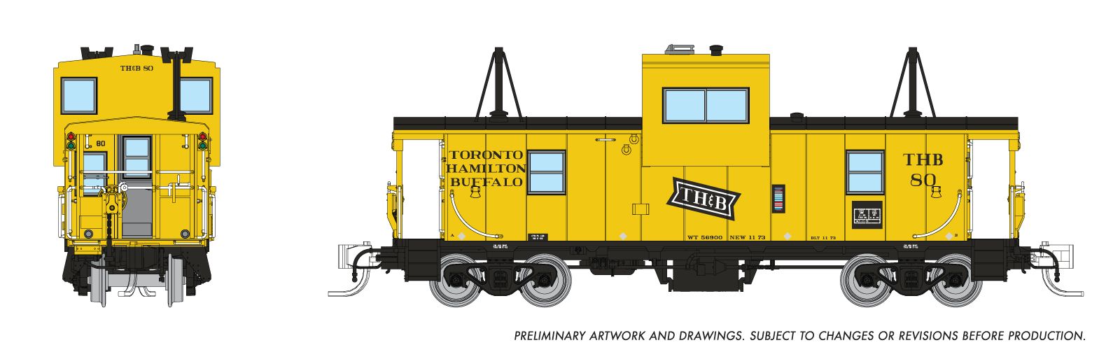 Rapido Trains Inc N 510020 Angus Shops Wide Vision Caboose with Lights Toronto, Hamilton & Buffalo 'Bowtie Logo' TH&B #80