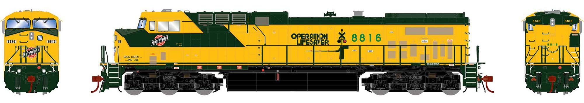 Athearn Genesis 2.0 HO ATHG31648 DCC/Tsunami 2 Sound Equipped GE AC4400CW Locomotive Chicago & Northwestern 'Operation Lifesaver' CNW #8816