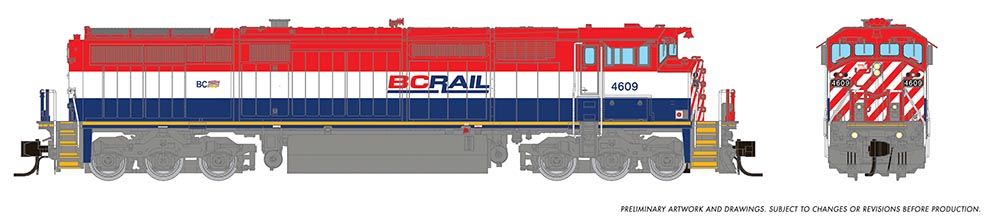 Rapido Trains Inc N 540549 DCC/ESU LokSound Equipped GE Dash 8-40CM Locomotive British Columbia Railway 'Red, White, Blue Scheme w/yellow Frame Stripe' BCRail #4612