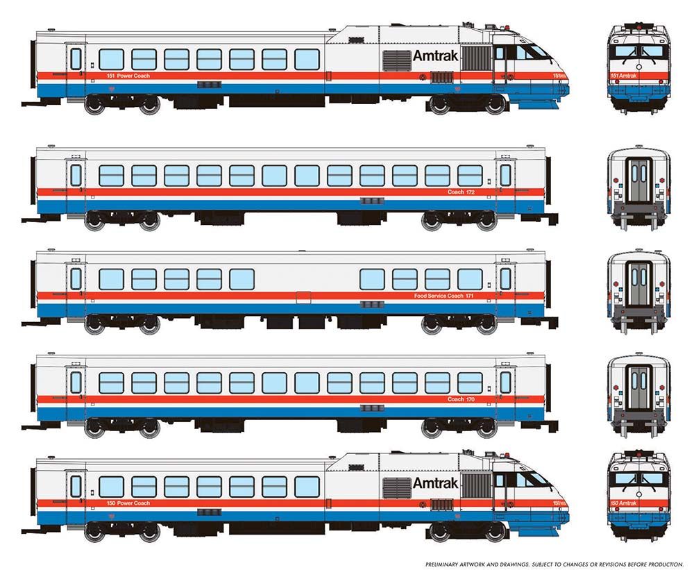 Rapido Trains Inc N 525502 DCC/ESU LokSound Equipped Rohr RTL Turboliner Amtrak Set #1 'Phase III Early' - 5-Unit Set