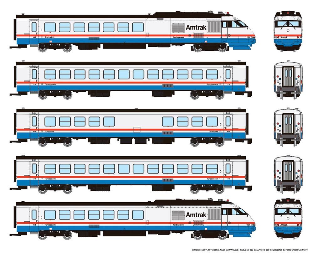 Rapido Trains Inc N 525503 DCC/ESU LokSound Equipped Rohr RTL Turboliner Amtrak Set #2 'Phase III Late - Black Roof' - 5-Unit Set