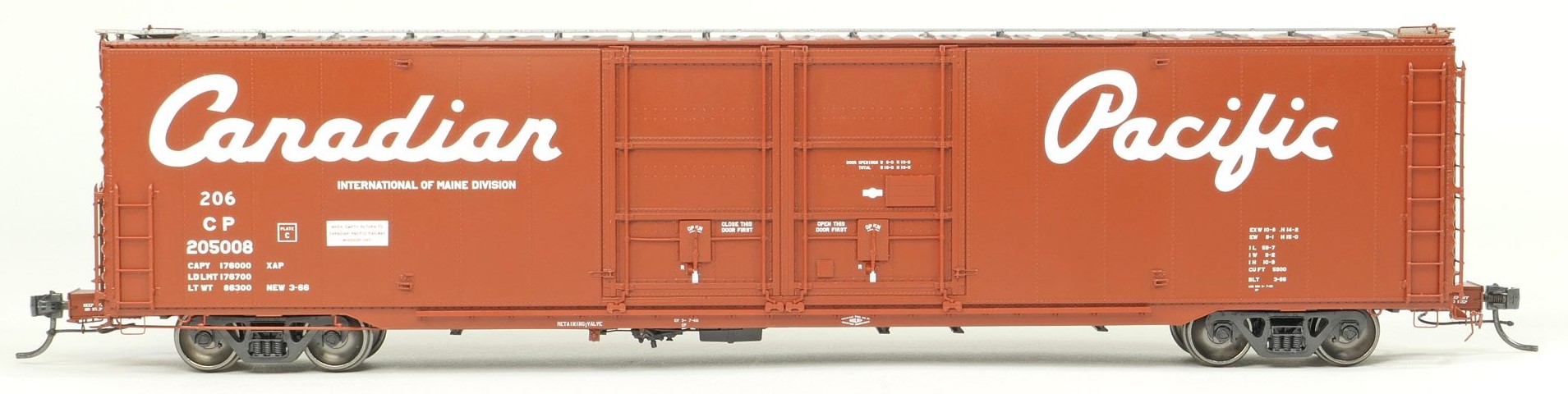 Tangent Scale Models HO 33010-02 Greenville 6,000CuFt 60' Double Door Box Car Canadian Pacific 'Delivery Red 3-1966' CP #205007