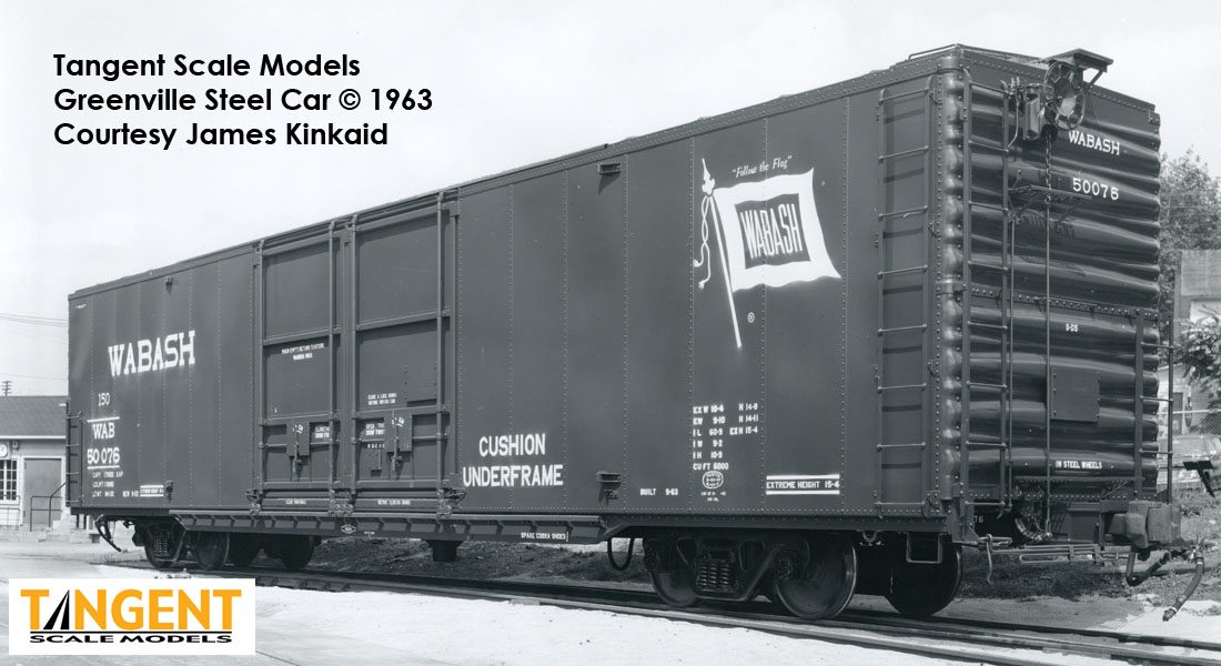 Tangent Scale Models HO 33013-03 Greenville 6,000CuFt 60' Double Door Box Car Wabash 'Delivery Red 9-1963' WAB #50085