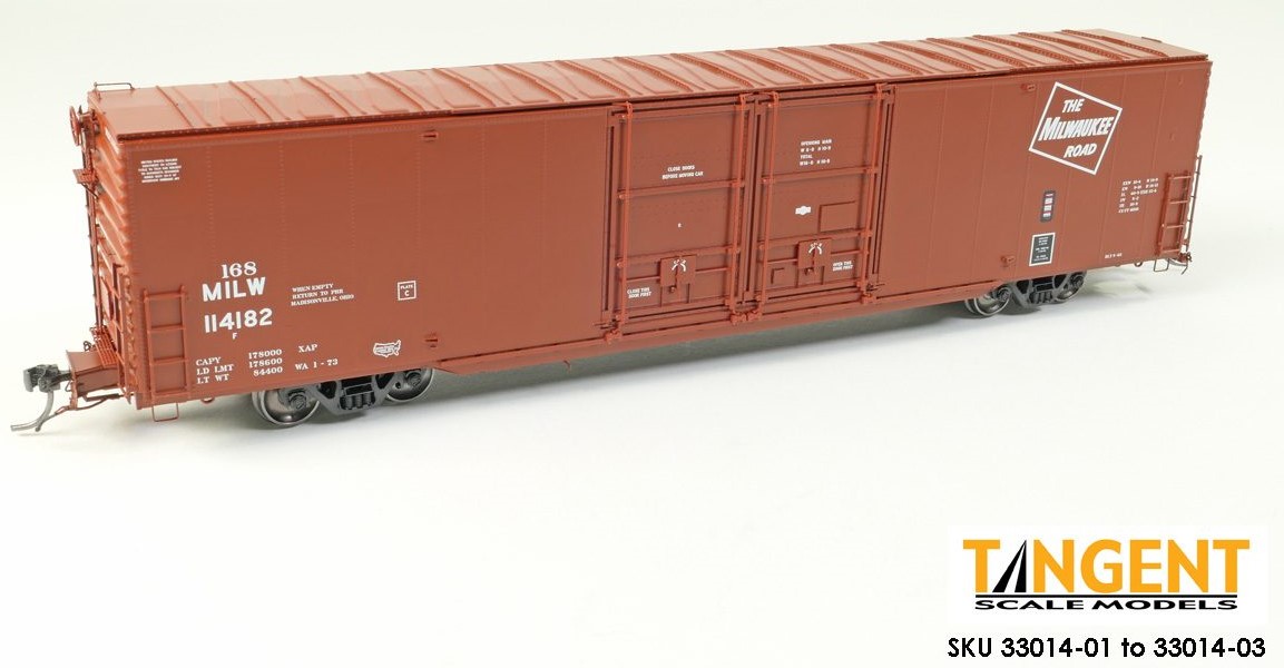 Tangent Scale Models HO 33014-01 Greenville 6,000CuFt 60' Double Door Box Car Milwaukee Road 'Red Repaint 1973+' MILW #114177