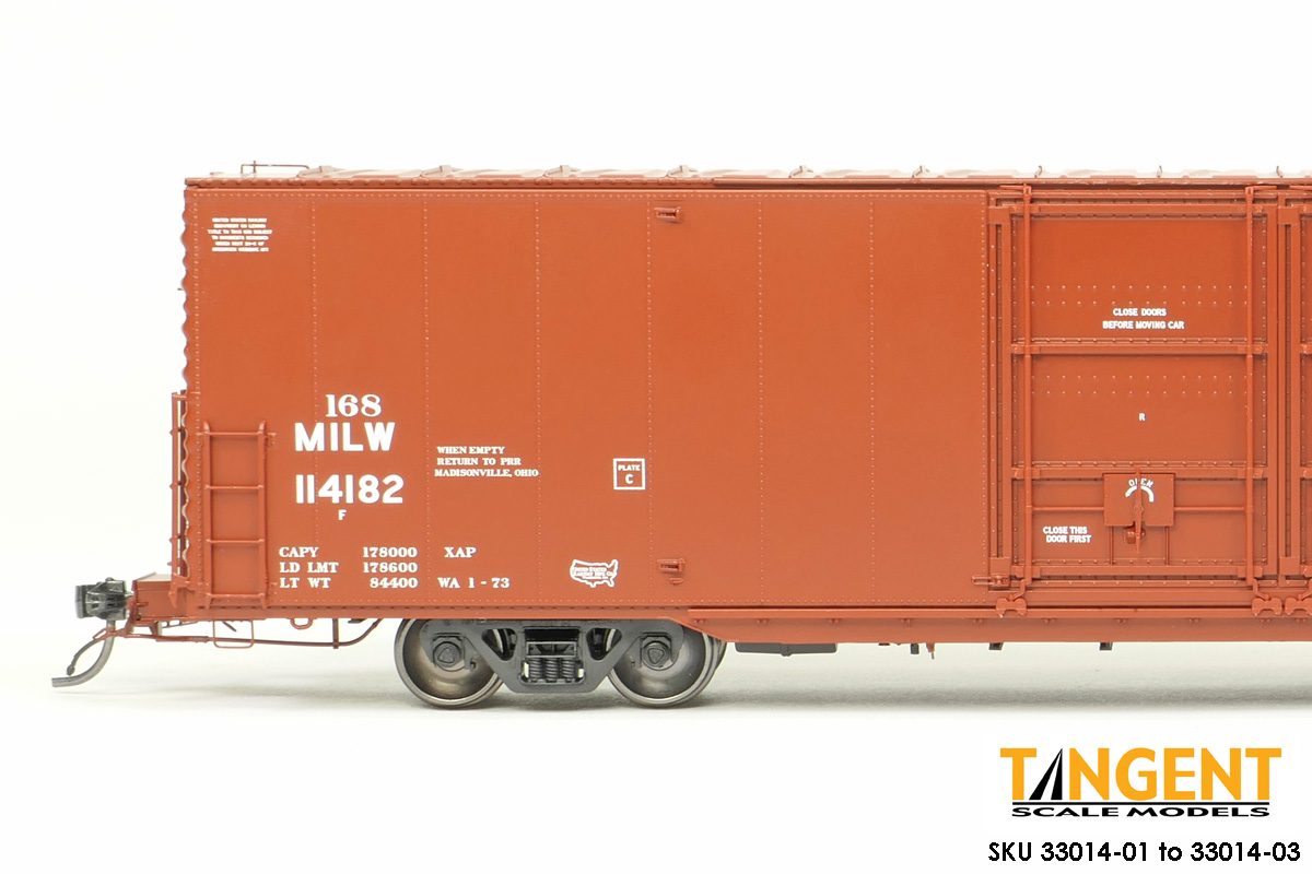 Tangent Scale Models HO 33014-02 Greenville 6,000CuFt 60' Double Door Box Car Milwaukee Road 'Red Repaint 1973+' MILW #114180
