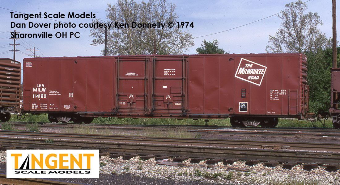 Tangent Scale Models HO 33014-03 Greenville 6,000CuFt 60' Double Door Box Car Milwaukee Road 'Red Repaint 1973+' MILW #114182
