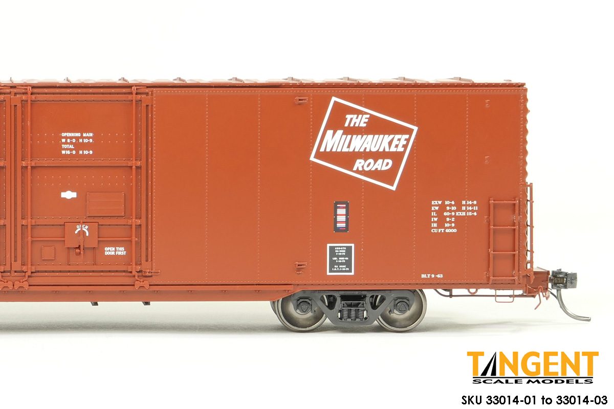 Tangent Scale Models HO 33014-06 Greenville 6,000CuFt 60' Double Door Box Car Milwaukee Road 'Red Repaint 1973+' MILW #114185