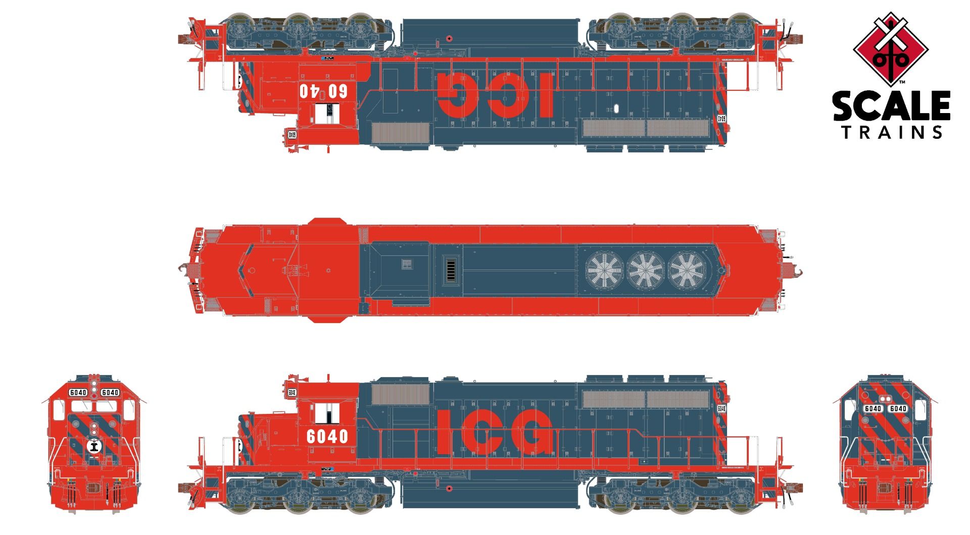 ScaleTrains Rivet Counter HO SXT38803 DCC/ESU Loksound 5 Equipped EMD SD40-2 Locomotive ICG 'Orange & Gray' ICG #6040