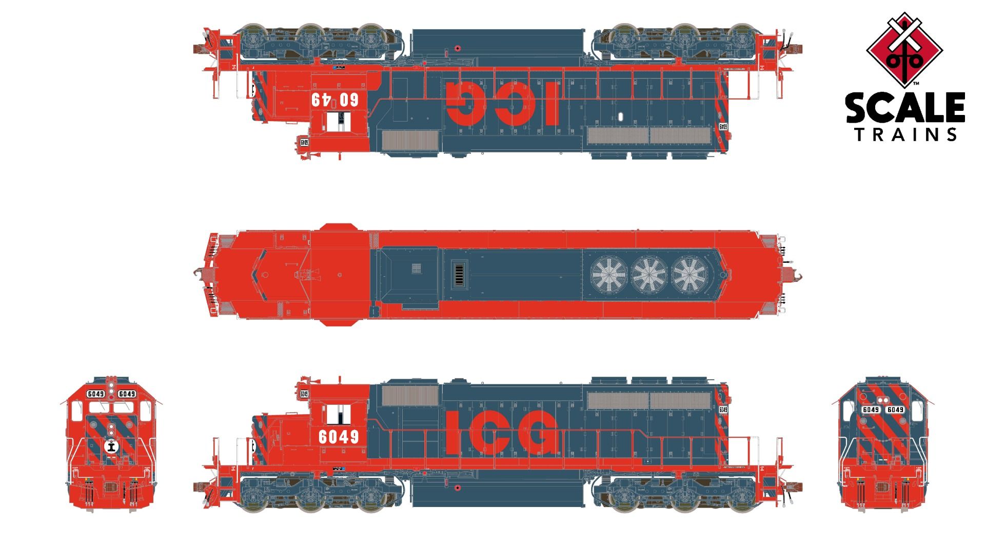 ScaleTrains Rivet Counter HO SXT38804 DCC Ready EMD SD40-2 Locomotive ICG 'Orange & Gray' ICG #6040