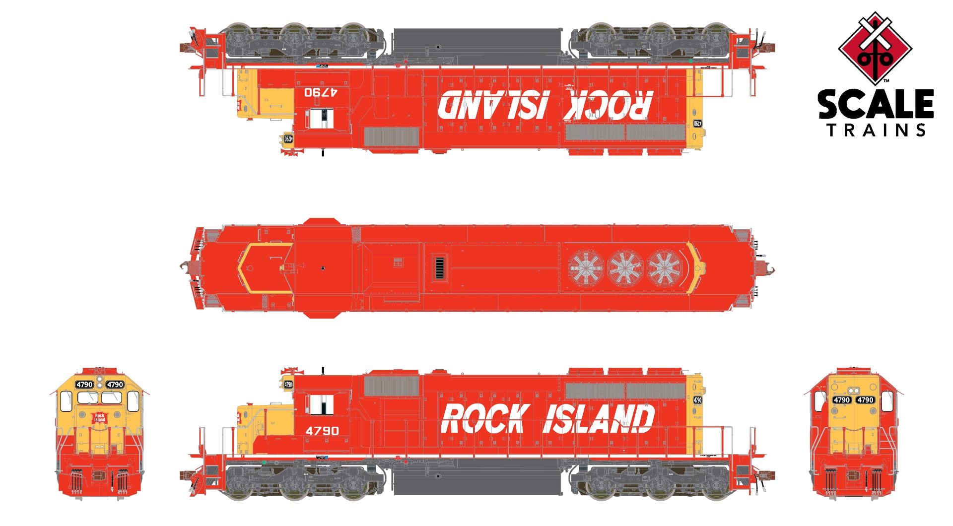 ScaleTrains Rivet Counter HO SXT38816 DCC Ready EMD SD40-2 Locomotive Rock Island 'Red & Yellow' RI #4790