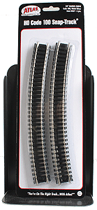 Atlas HO 837 Code 100 Snap Track Nickel-Silver Rail Black Ties 24" Radius Curve - 6-Pack