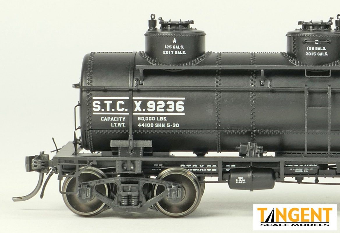 Tangent Scale Models HO 11513-10 General American 1928-Design 6000 Gallon 3-Compartment Tank Car Standard Tank Car Company 'Black Lease' 1930+ STCX #9236