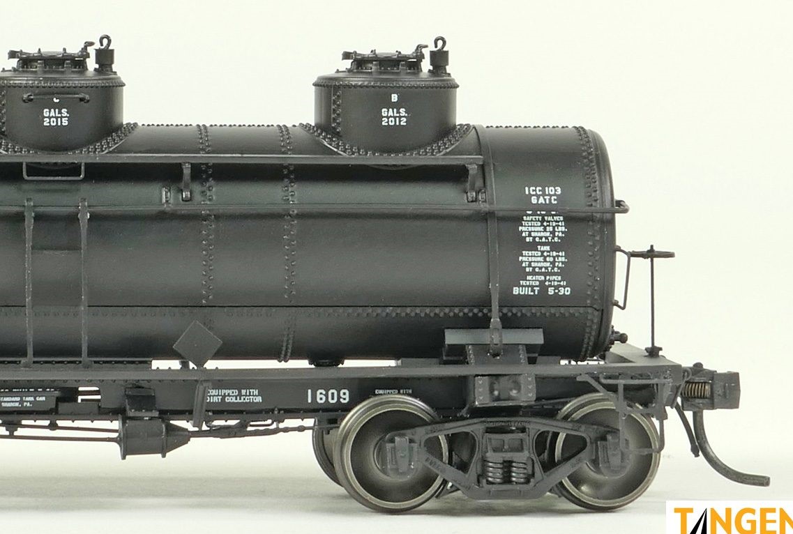 Tangent Scale Models HO 11515-07 General American 1928-Design 6000 Gallon 3-Compartment Tank Car GATX 'Black Lease' 1941+ GATX #1609