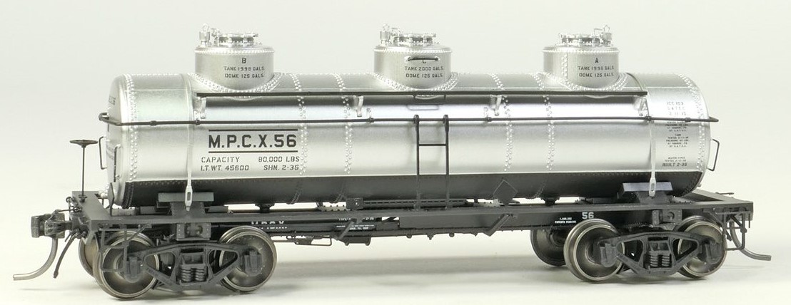 Tangent Scale Models HO 11517-04 General American 1928-Design 6000 Gallon 3-Compartment Tank Car Magnolia Petroleum Company 'Original Delivery Silver and Black 1935+' MPCX #56