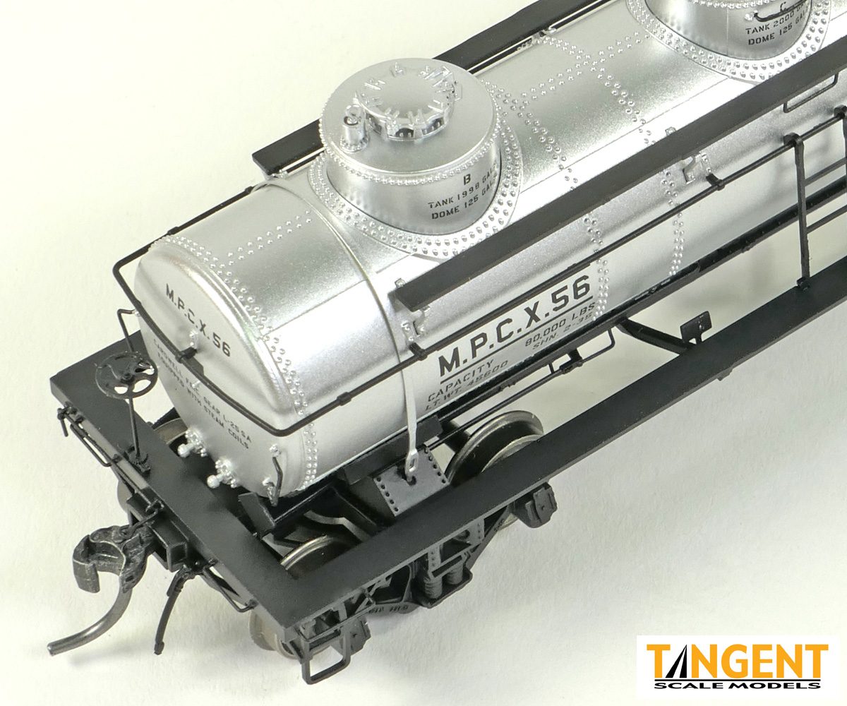Tangent Scale Models HO 11517-04 General American 1928-Design 6000 Gallon 3-Compartment Tank Car Magnolia Petroleum Company 'Original Delivery Silver and Black 1935+' MPCX #56
