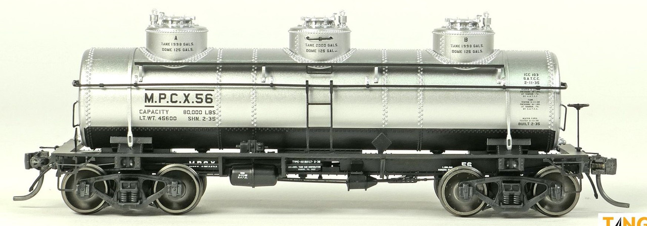 Tangent Scale Models HO 11517-05 General American 1928-Design 6000 Gallon 3-Compartment Tank Car Magnolia Petroleum Company 'Original Delivery Silver and Black 1935+' MPCX #57