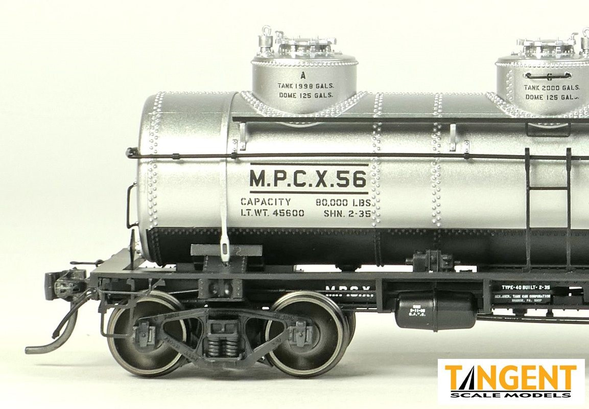 Tangent Scale Models HO 11517-05 General American 1928-Design 6000 Gallon 3-Compartment Tank Car Magnolia Petroleum Company 'Original Delivery Silver and Black 1935+' MPCX #57