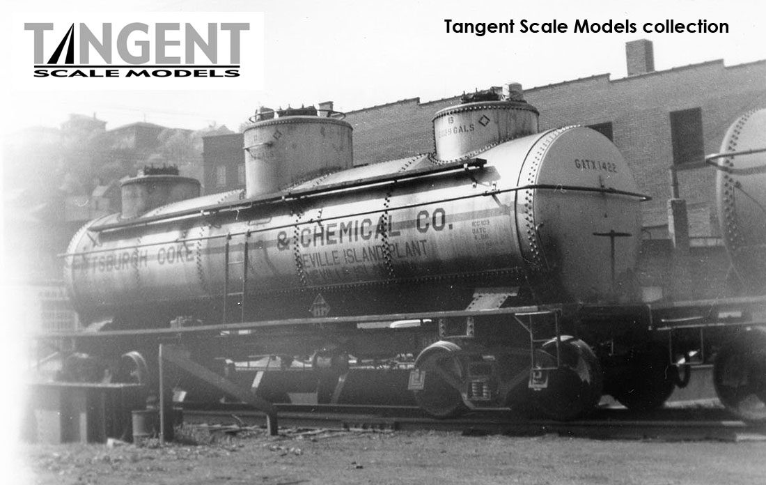 Tangent Scale Models HO 11523-01 General American 1928-Design 6000 Gallon 3-Compartment Tank Car 'Pittsburg Coke & Chemical 1952+' GATX #1422