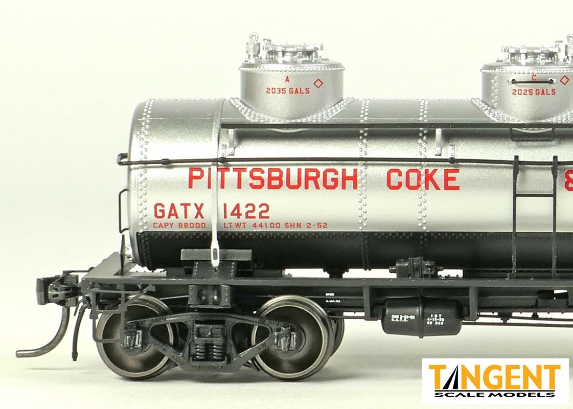 Tangent Scale Models HO 11523-02 General American 1928-Design 6000 Gallon 3-Compartment Tank Car 'Pittsburg Coke & Chemical 1952+' GATX #1424