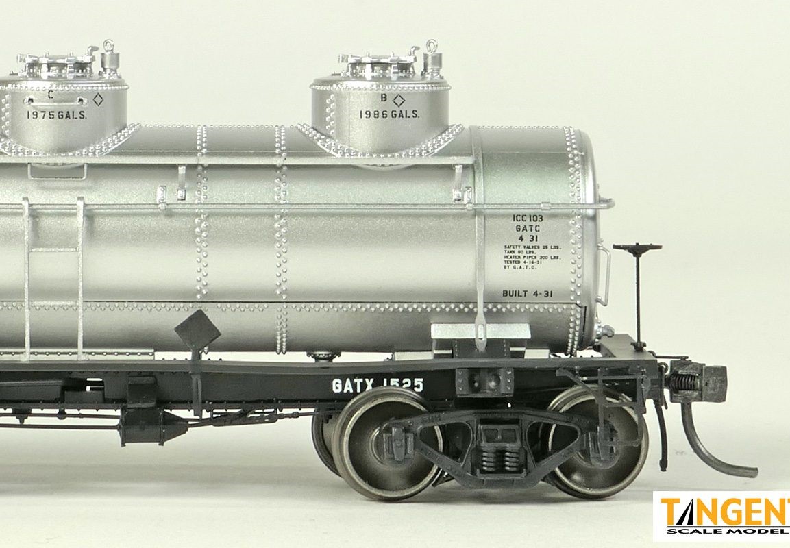 Tangent Scale Models HO 11524-01 General American 1928-Design 6000 Gallon 3-Compartment Tank Car GATX 'Silver Lease 1958+' GATX #1525