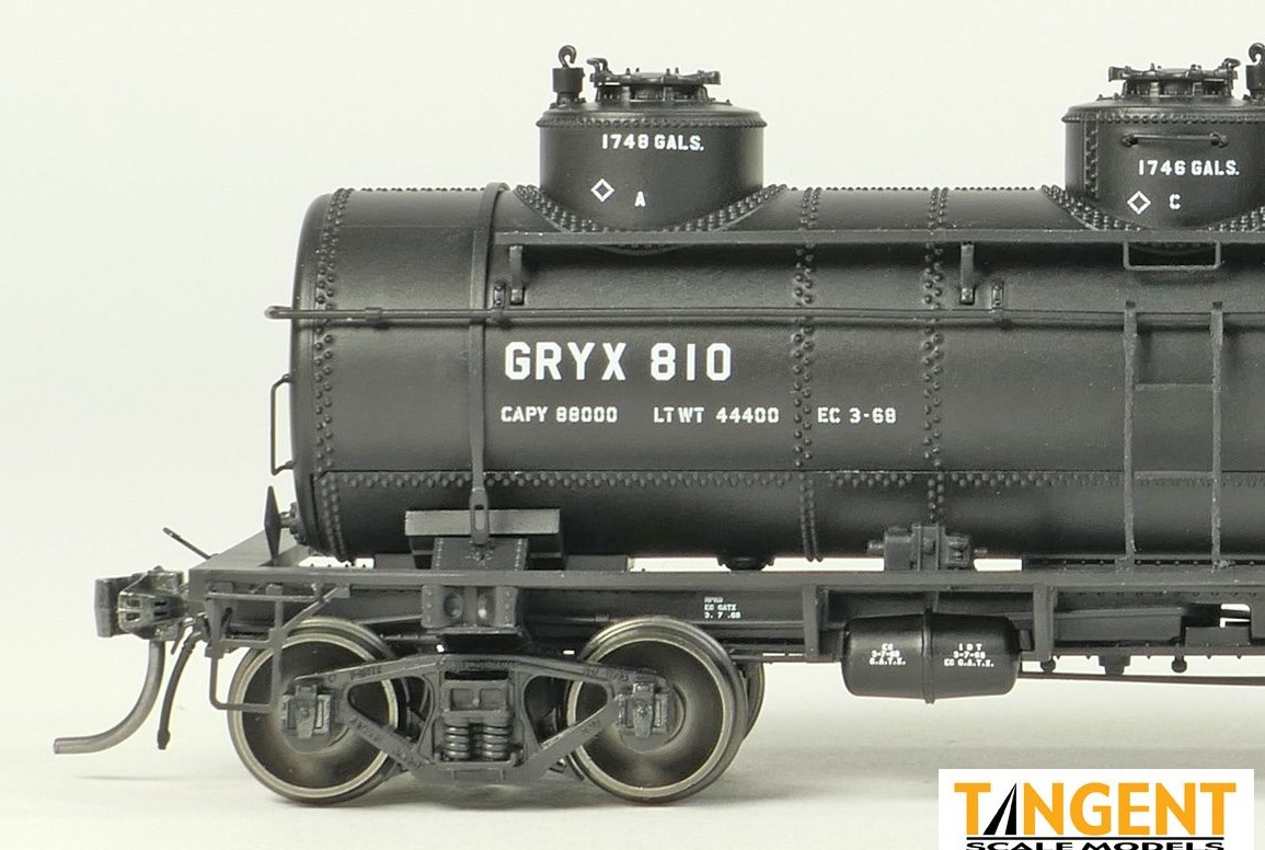 Tangent Scale Models HO 11525-01 General American 1928-Design 6000 Gallon 3-Compartment Tank Car GRYX 'John H Grace Black Lease 1968+' GRYX #810