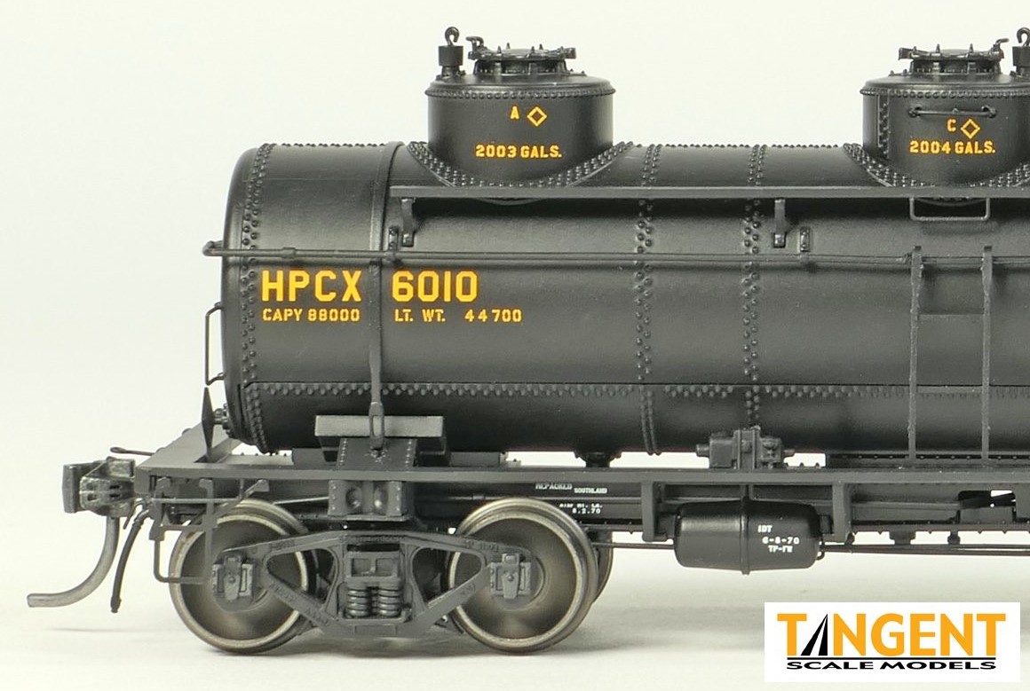 Tangent Scale Models HO 11526-01 General American 1928-Design 6000 Gallon 3-Compartment Tank Car 'Hercules Powder Company Black Lease 1970+' HPCX #6010