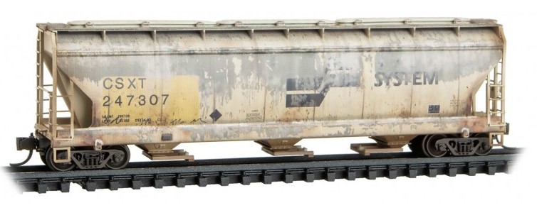Micro Trains Line N 983 05 071 3-Bay Covered Hoppers Weathered CSX/ex-Family Line CSXT 4-Pack - Jewel Cases