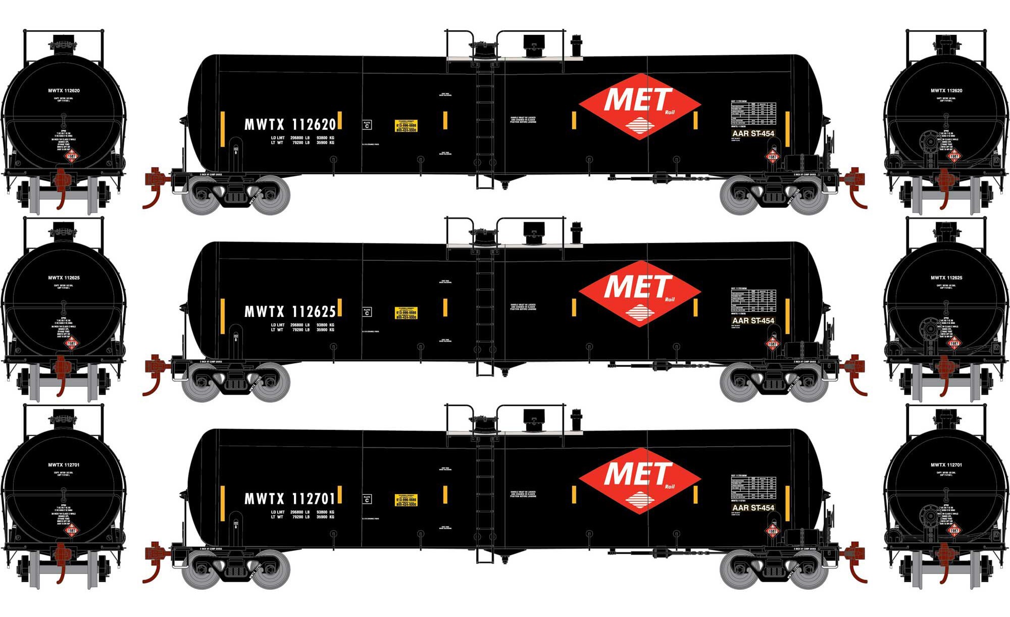 Athearn N ATH18017 30,000-Gallon Ethanol Tank Car MWTX #1 3-Pack