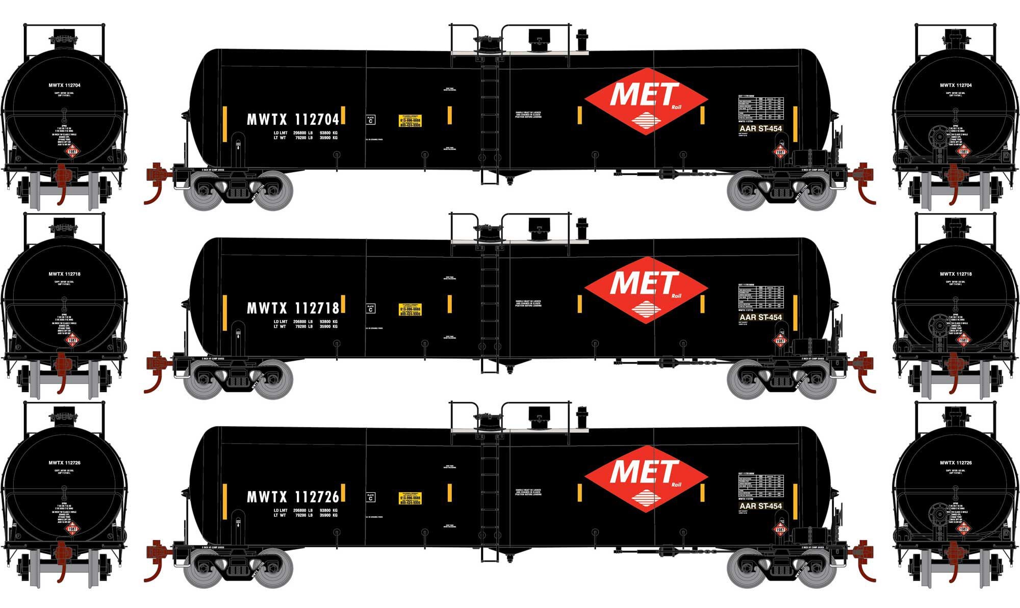 Athearn N ATH18018 30,000-Gallon Ethanol Tank Car MWTX #2 3-Pack