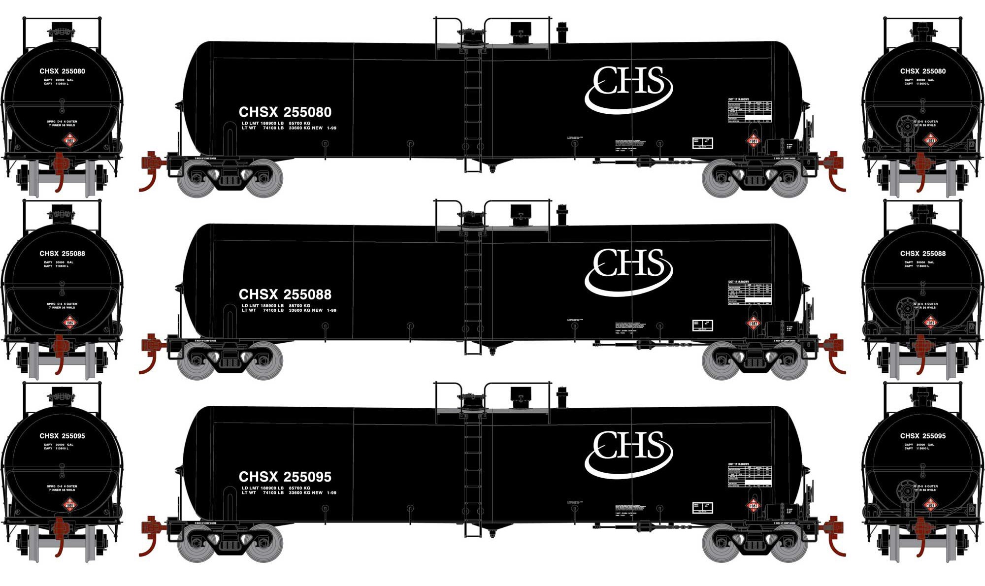 Athearn N ATH18035 30,000-Gallon Ethanol Tank Car CHSX #3 3-Pack